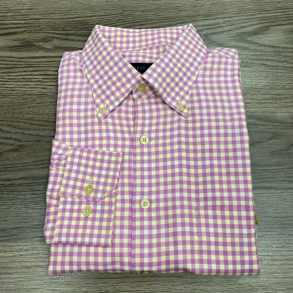 Scott Barber Purple, Yellow & White Plaid Shirt L